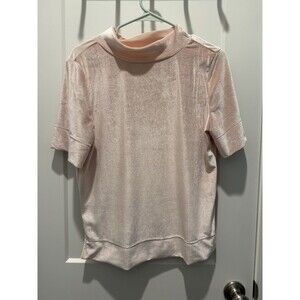 NWOT Anthropologie Soft Pink Velvet Mock Neck Shirt M Medium Short Sleeve Soft